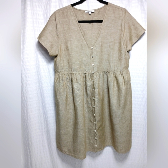 Madewell Alexandra Linen Blend Button Front Mini Dress. Size M - Picture 2 of 13